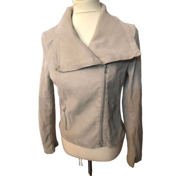 Miami faux suede motto taupe asymmetrical jacket with zipper closure size S - Picture 1 of 12